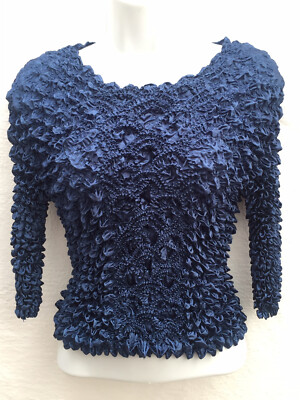 New Imperial Blue Stretchy Popcorn Long Sleeve Blouse Top Shirt