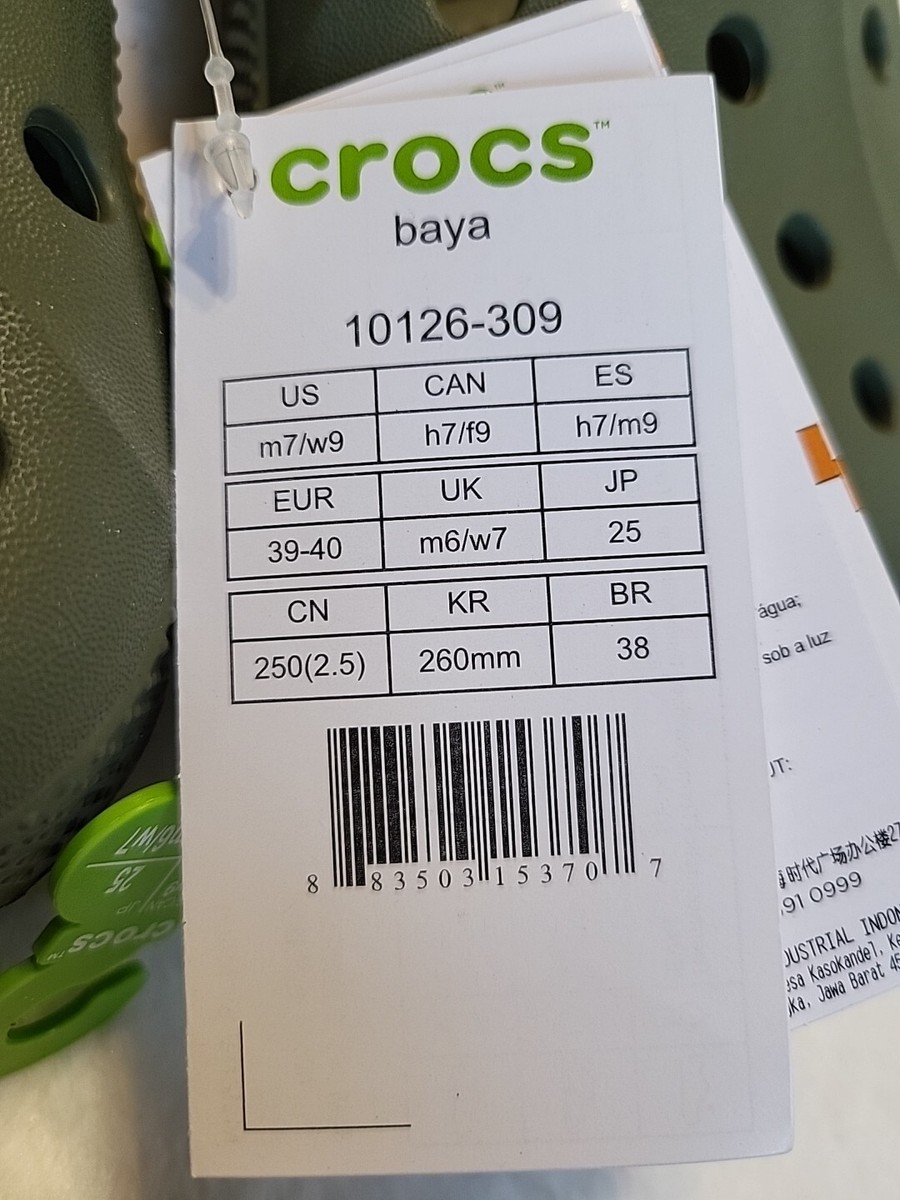 Crocs 10126-309-M7W9 Unisex Baya Clog Sandals Men 7/Women Army