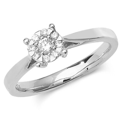 Runder Cluster-Ring Damen 9 kt Weißgold 9 Steine Diamant Illusion besetzt - 0,30 kt