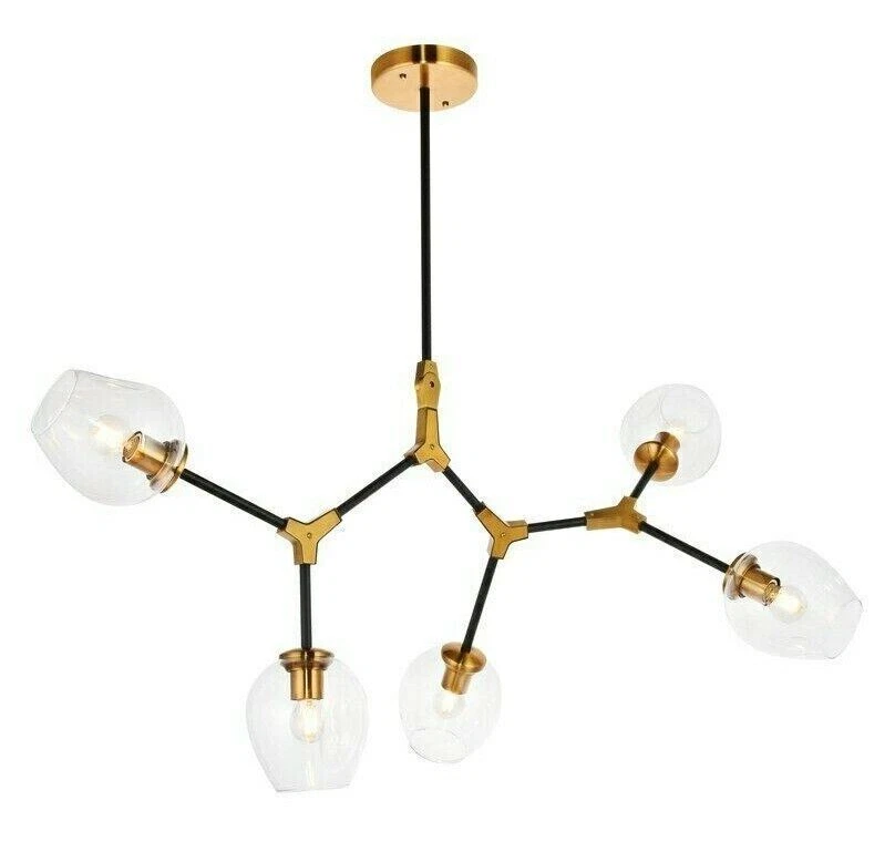Chandelier Black and Brass Dining Room Light Glass Shades Foyer Fixture 42" - Image 3 of 4