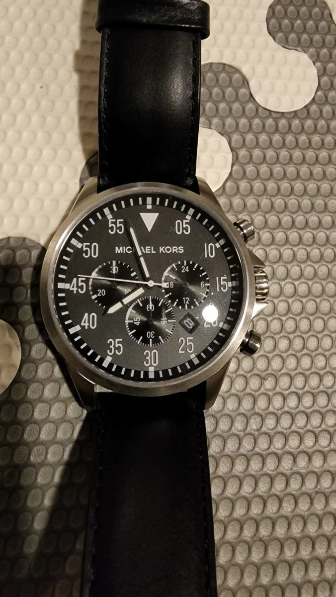 Michael Kors Mens Watch Black Leather Strap with Silver New