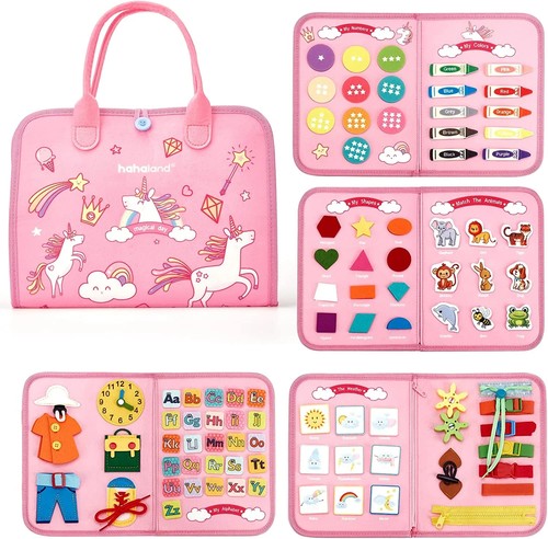 Montessori Felt Busy Board for Toddlers Interactive Sensory Toy Quiet Book Pink - Picture 7 of 7