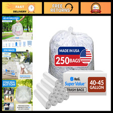 Heavy Duty 40-45 Gallon Trash Bags | 250 Count Clear Garbage Bags for Cleanup