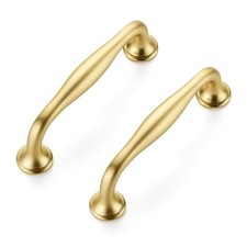 10 PCS 33/4 Inch Brushed Brass Kitchen Cabinet Handles Zinc Alloy Drawer Pull