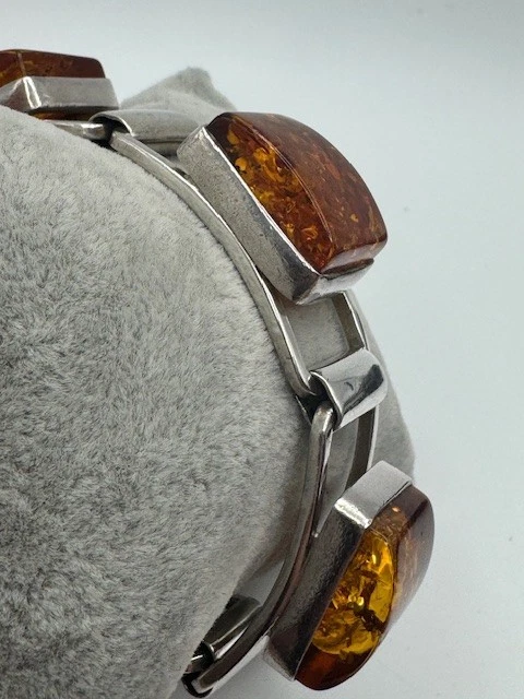 Brazalete tenis vintage grande de plata de ley 925 ámbar báltico para dama Foto 4 de 4