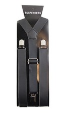 Adjustable Faux Leather Mens Womens Thick Black Suspenders