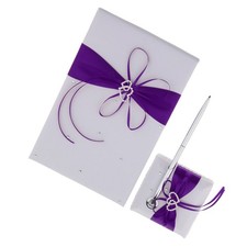 3-teiliges Set Mit Satin-Kristall-Gästebuch, Stift Und Stiftständer Für