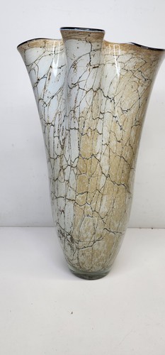 Jozefina Krosno vaso fazzoletto marrone 15" marmo vetro artistico vintage - Foto 5 di 12