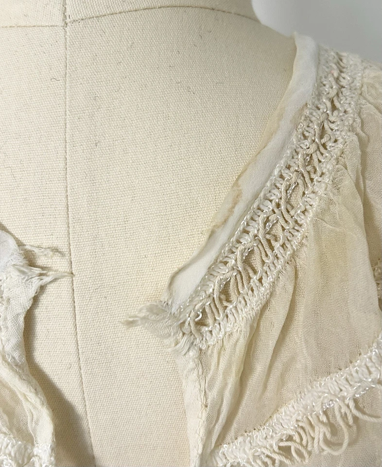 Antiguo cuello cuadrado de encaje de lino de seda de 1900 hecho a mano delicado Foto 4 de 4