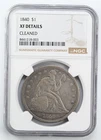Certified 1840 Seated Liberty Dollar NGC XF details Silver $1 61,005 Minted