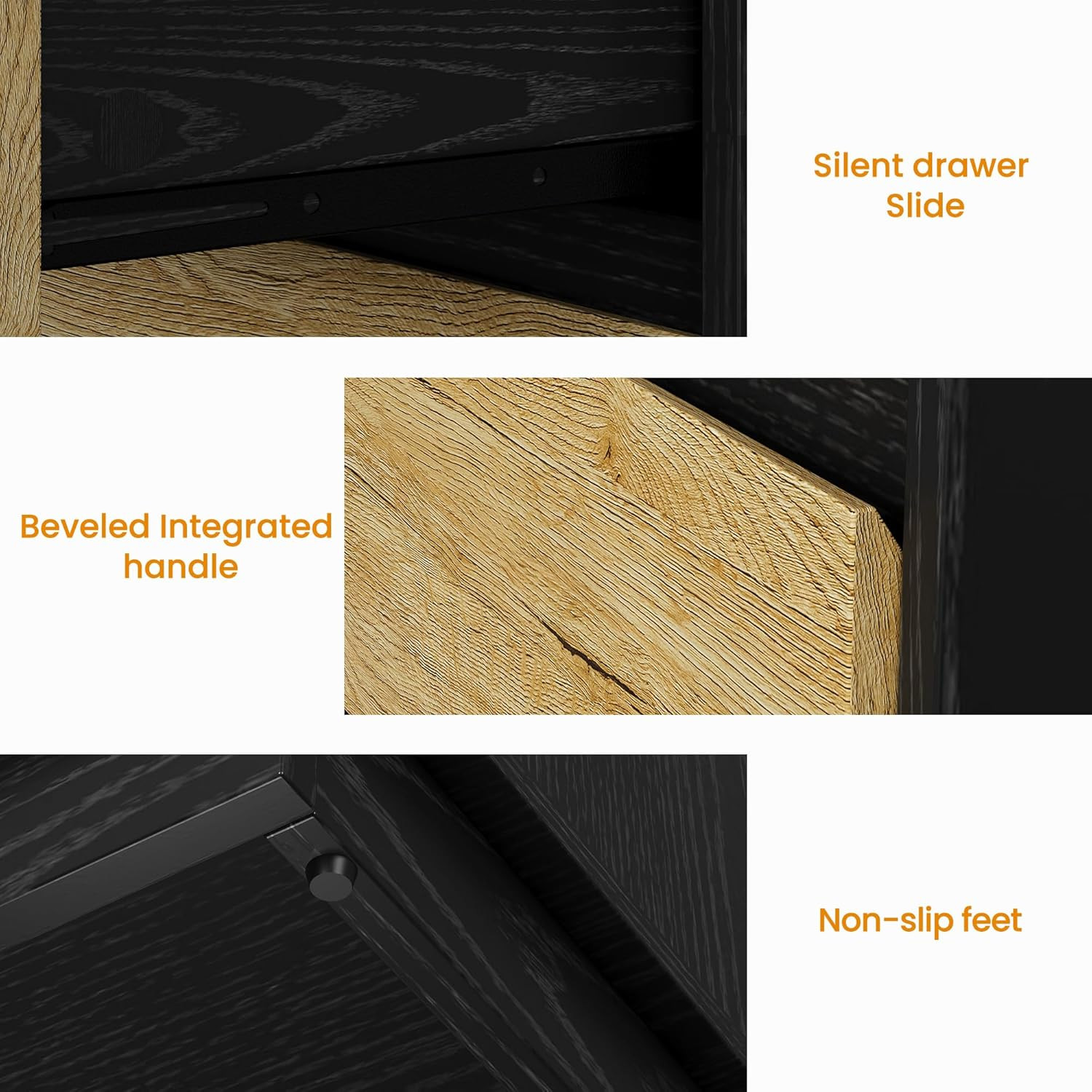 Large Nightstand for Bedroom, Tall End Table with 3 Drawers, Large Bedside Table