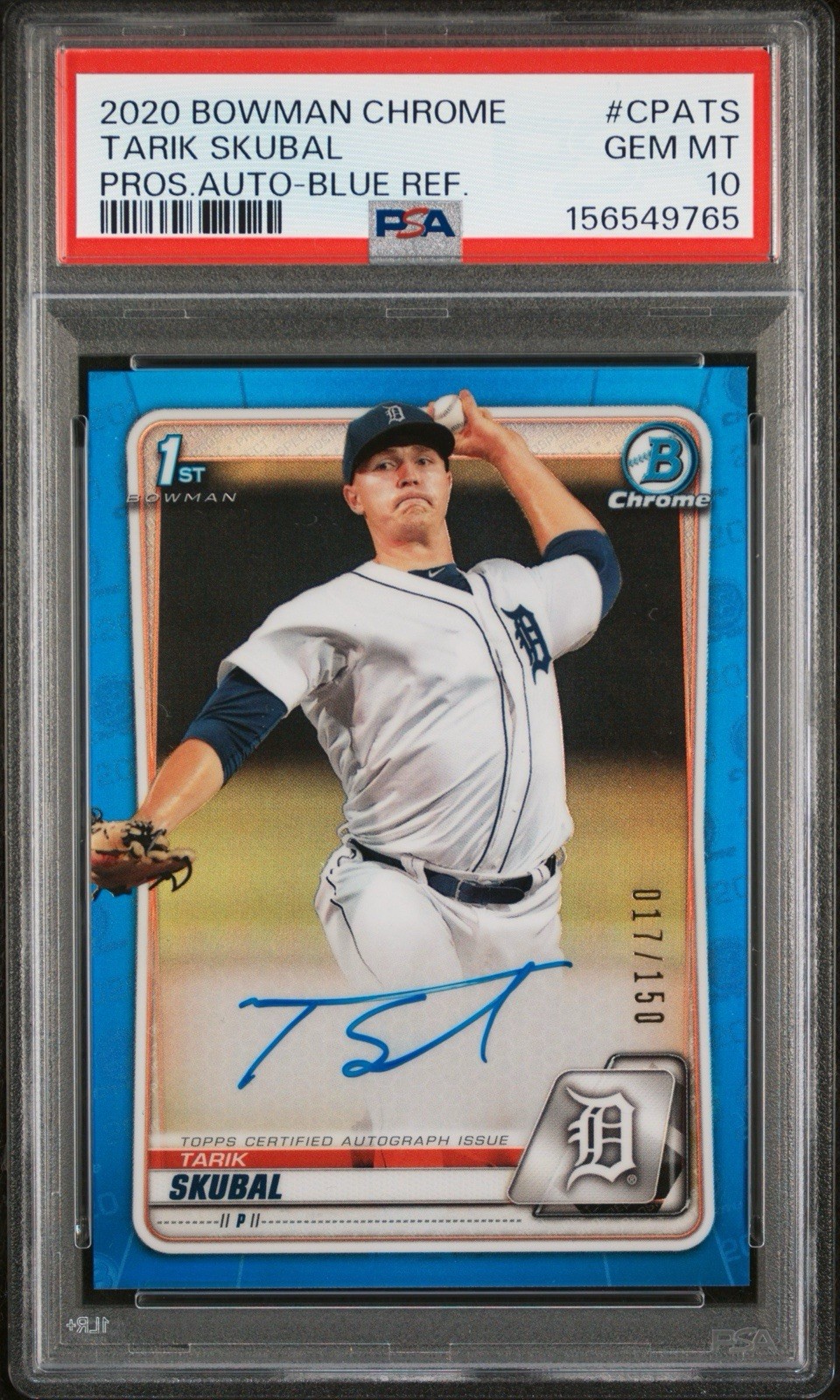 2020 Bowman Chrome Tarik Skubal 1st TRUE Blue Refractor Auto /150 PSA 10