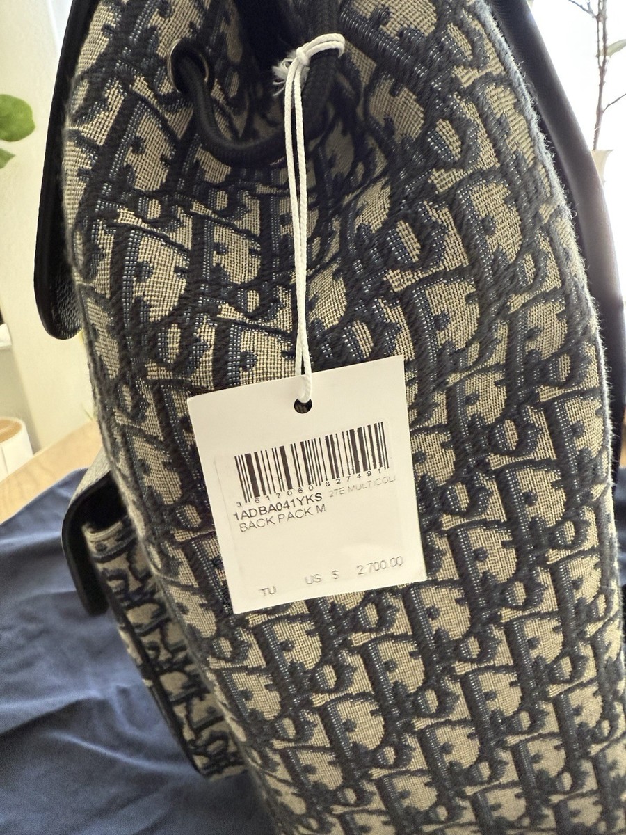 Dior Backpack Dior Oblique Jacquard & Leather, Navy & Beige