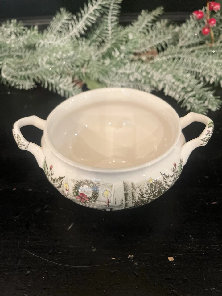 Johnson Bros. Feliz Navidad Ironstone Sugar Bowl con Tapa De Colección Inglaterra Foto 3 de 4