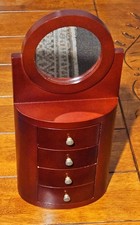 Portagioie piccolo in legno vanity con specchio ovale 4 cassetti finitura ciliegio