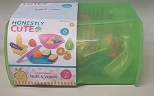 Honestly Cute CUT & SLICE 25 Puece Fruits &Vegies Farmers Markey PLAY FOOD W/Bin