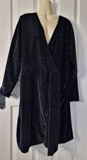 BOOHOO black sparkly velvet plunge wrap dress, size 22