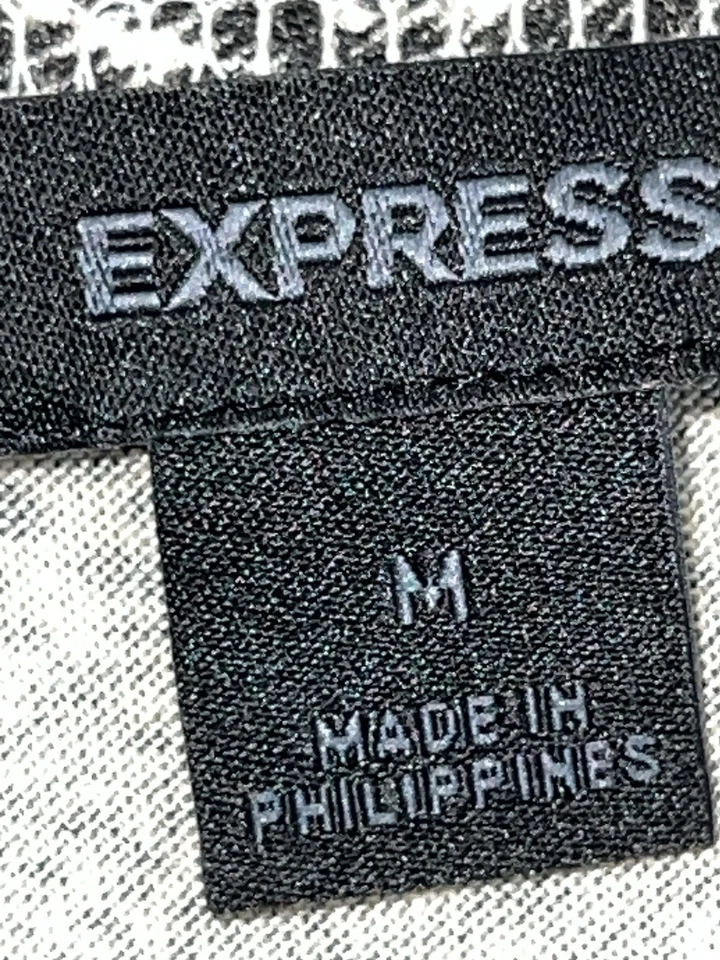 Express Black Gray Ivory Wrap Dress Geometric Modern Paisley Medium - Image 3 of 4