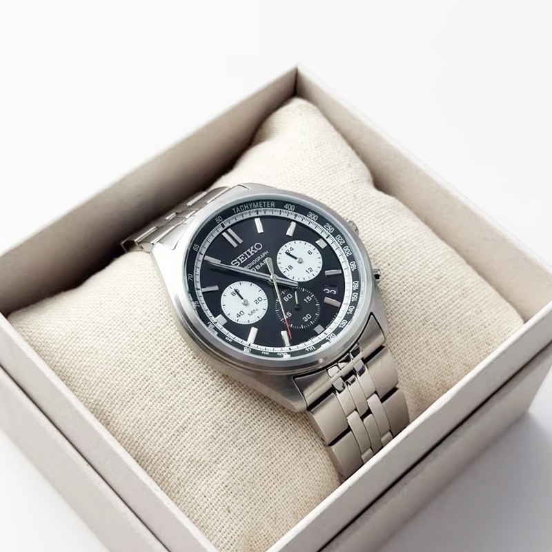 Seiko SSB429 Essentials Chronograph Quartz Men's Watch Black Dial