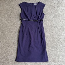 Calvin Klein Dress Womens 10 Purple Cap Sleeve Sheath Knee Length Belted Office