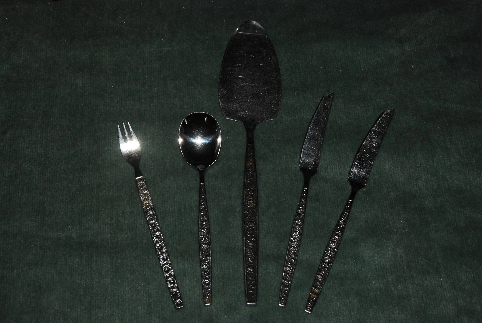 5 Piece GRANADA ROSE Stainless Serving Set w/ Pie Master Butter Sugar - Vintage