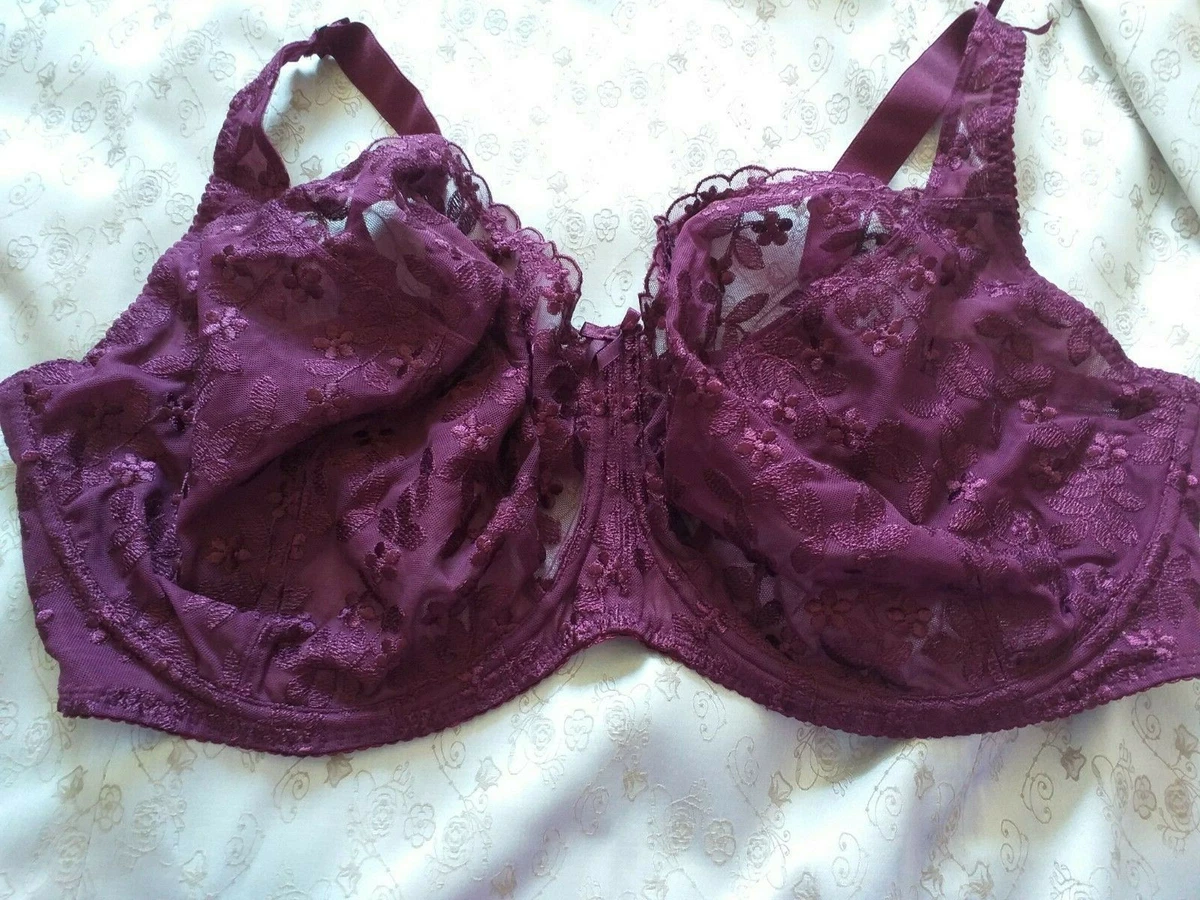 Gemm LG900 Claret Underwire Embroidered Sexy Lace Firm Hold Full Cup Bra 46G