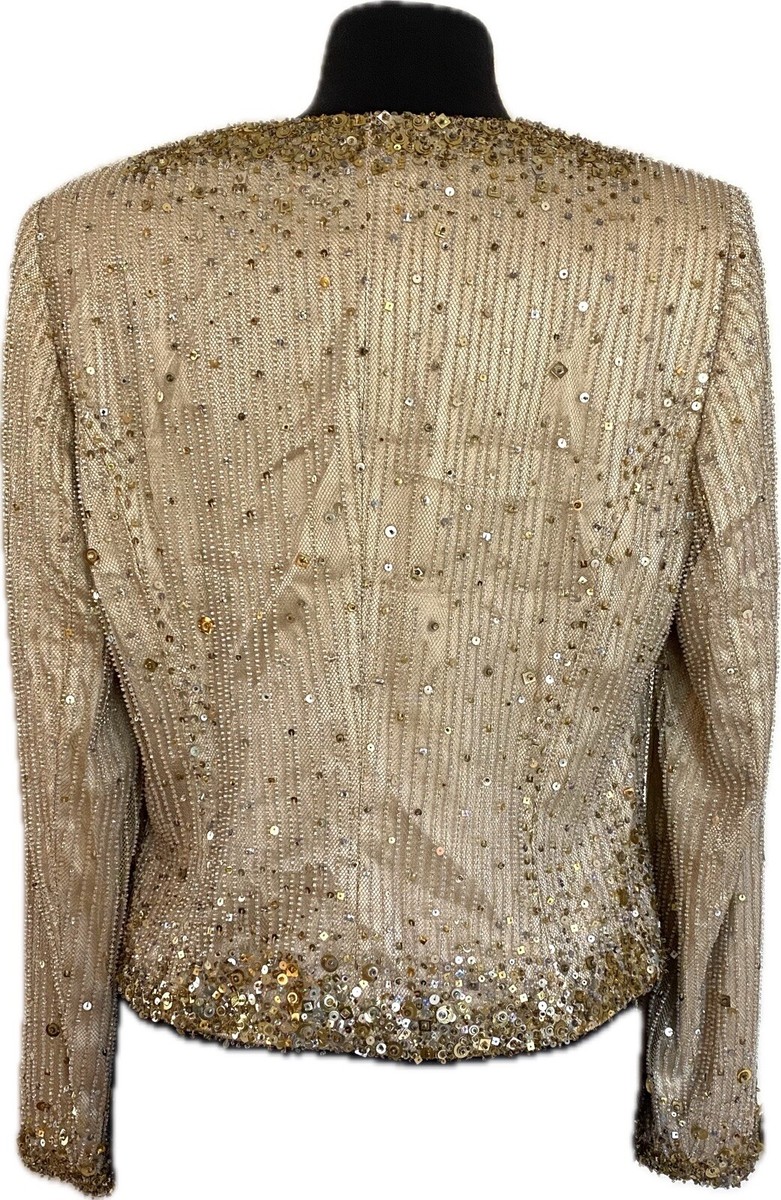 Escada Golden Blazer Jacket Beaded Sequins Button Front