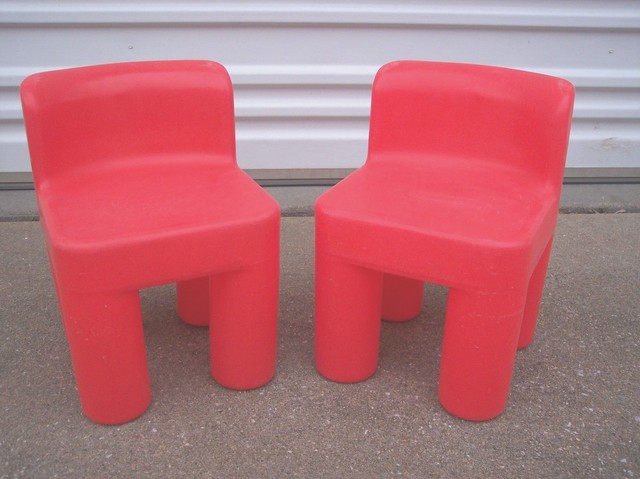 Retired Little Tikes 2 Red Plastic Chunky Child Size Chairs