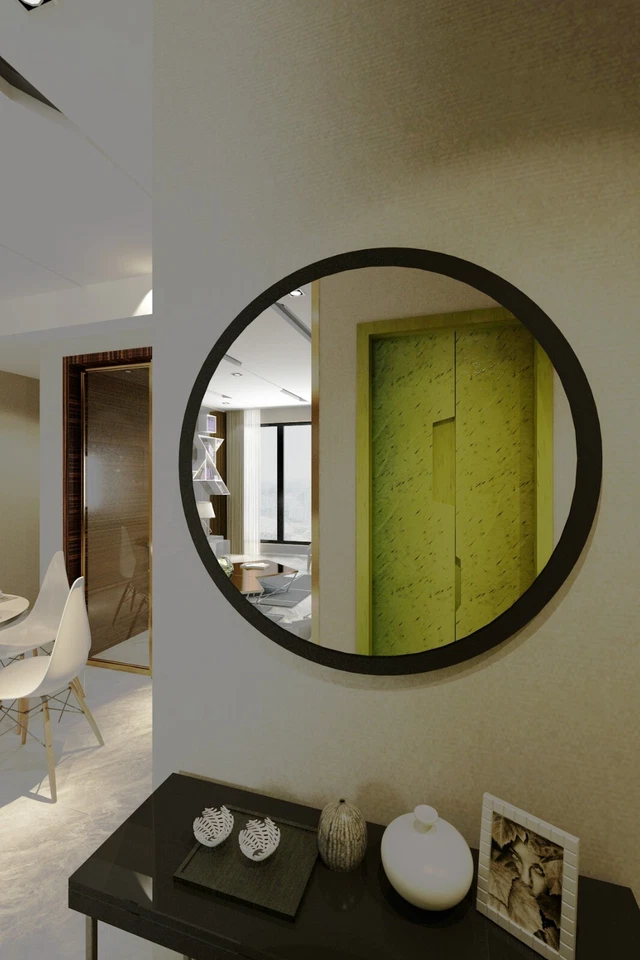 Round Mirror for Wall - Modern Mirror for Bathroom - Walnut  Mirror (18 inch )  - Image 4 of 4