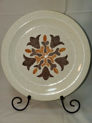 3 Vtg Homer Laughlin 10'' Dinner Plate Cross Stitch Brown Orange Tulip Flower 70s