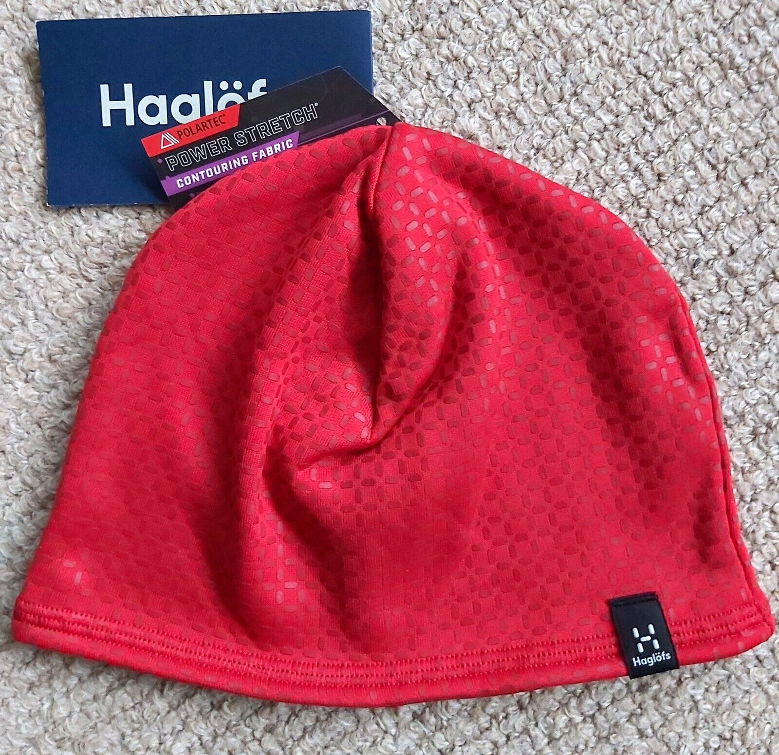 Genuine S/M HAGLOFS of SWEDEN Scarlet Red Print Skull BEANIE POLARTEC Hat Toque