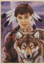 Native American with Wolf Counted Cross Stitch Chart No. 3-276b