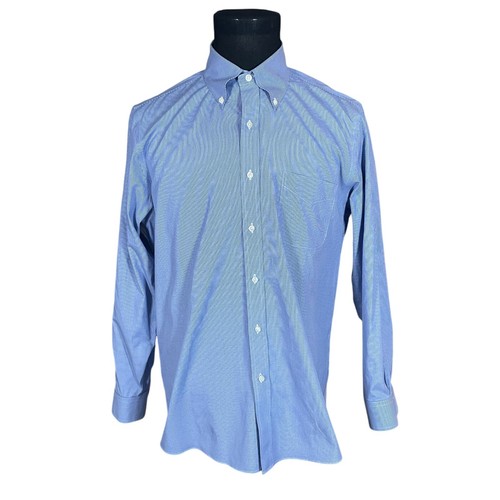Camisa Brooks Brothers Para Hombre Milano Azul Blanco Manga Larga Con Botones 16.5 34 - Imagen 1 de 9