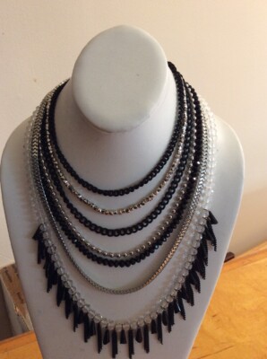 NWOT  ABS by Allen Schwartz  black  multi layers 22 '' necklace B 45