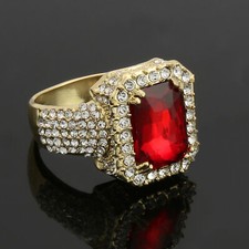 MEN ICED HIP HOP LUXURY RED GEMSTONE CUBIC ZIRCONIA BLING PINKY SIZE RING 8 12