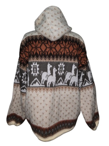 New Alpaca Open Zip Hoodie Jacket Made In Ecuador Beige Rust Black Medium Men's - Picture 12 of 12