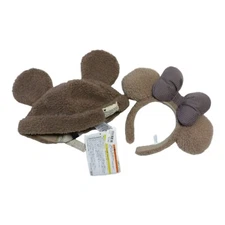 2set New Japan Tokyo Disney Resort Ears HeadBand & Hat Brown Fluffy CAP