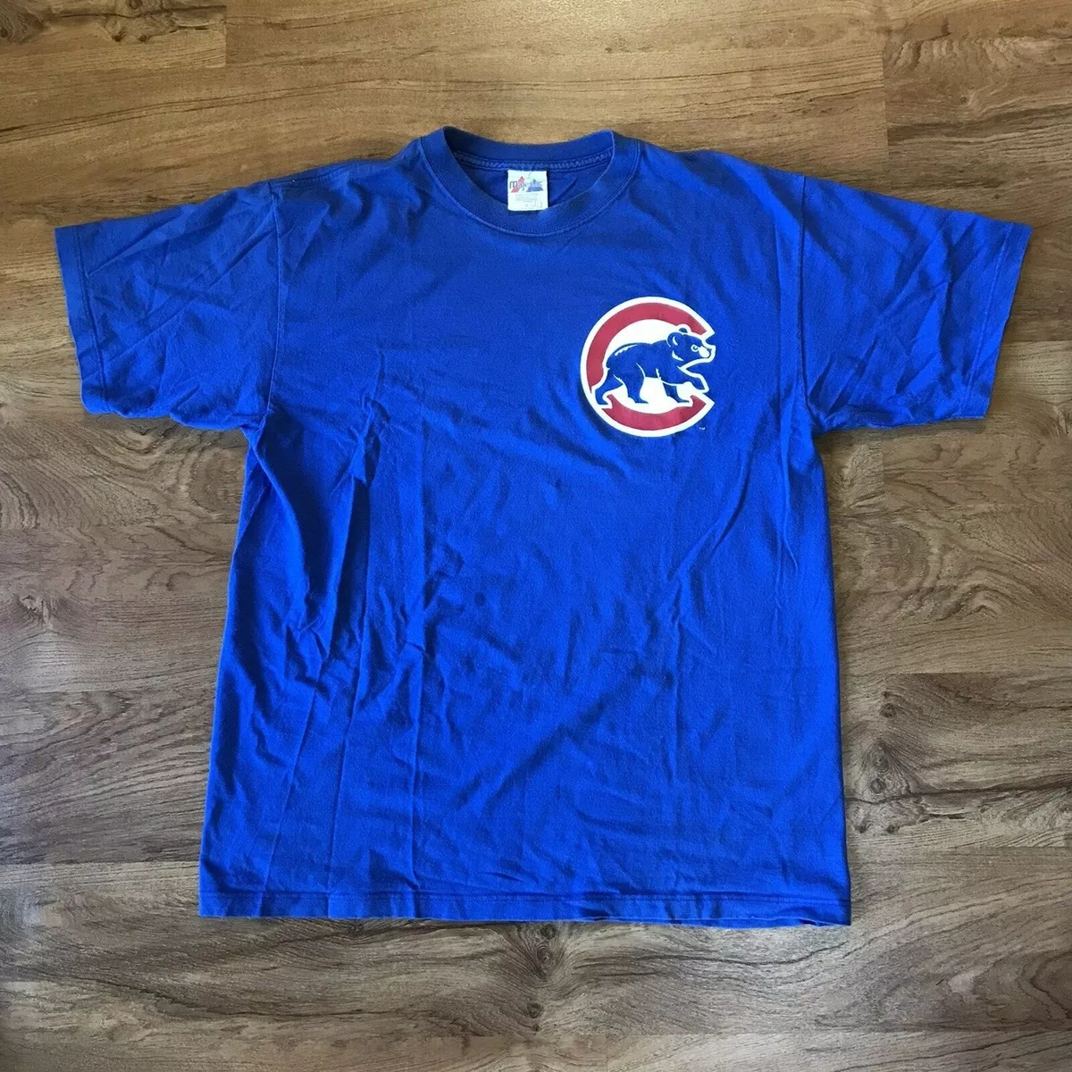 Vintage Chicago Cubs Blue T Shirt Majestic 100% Cotton Size L Made in USA