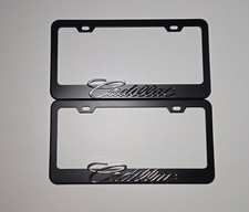 2 Pcs Black License Plate Frame For 3d Cadillac Logo