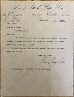 1890 LETTERHEAD(P1) PRIEST PAGE & CO. FRANKLIN ST. BOSTON. AGENTS HOWE SCALE CO