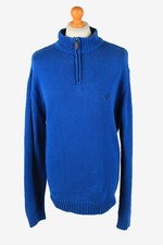Chaps Zip Neck Jumper Pullover Vintage Mens Knitwear Blue XL-IL2385