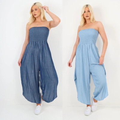 Italienischer Jumpsuit in Jeansoptik mit Rüschendetail mühelos schick und bequem UK