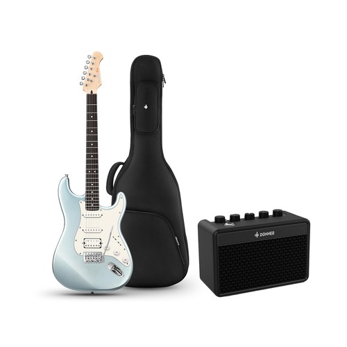 Donner Q1 Electric Guitar Solid Body HSS Pickup + Gig Bag &Amp Ice Blue Beginner