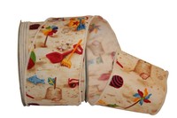 10 Yd. Roll Beach Toys Wire Edge Cotton Ribbon 2 1/2 W 10 Yd. Roll Beach Toys Wire Edge Cotton Ribbon 2 1/2 W