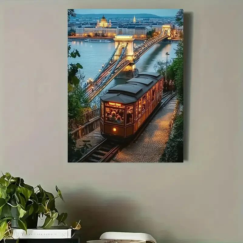 Vintage Budapest Nightscape Canvas Wall Art Unframed or Framed