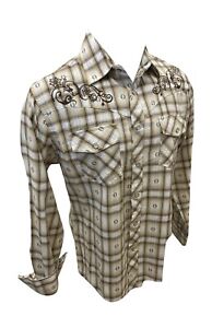 Men RODEO WESTERN COUNTRY CREAM BEIGE STITCH TRIBAL SNAP UP Shirt Cowboy 04485