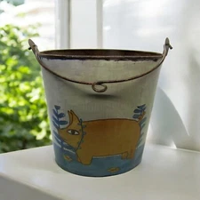 Creative Co-Op Rustic Bucket With Hand Painted Pig
