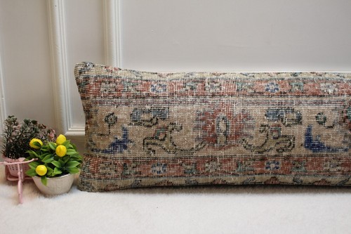Organic Wool Pillow Case, 12x36 inc Lumbar Pillow Cover, Home Design Vintage Pil - Picture 5 of 8