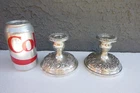 pair S KIRK & SON Sterling Candlesticks Candle Holders Textured Repousse Flower