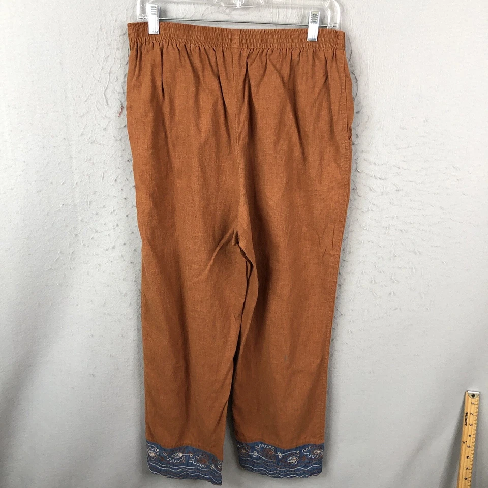 Stonebridge Pants Womens Large Brown Linen Blend Lagenlook Beachy Artsy Boho Foto 2 de 4